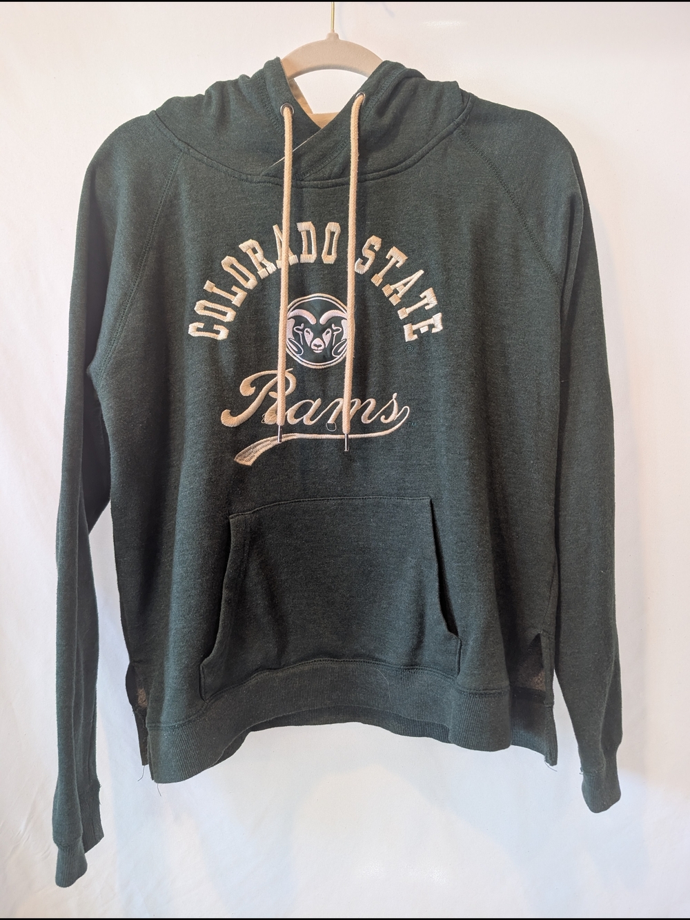 CSU Colorado State University Rams Women's Dark Green Cream Hoodie pocket M EUC
